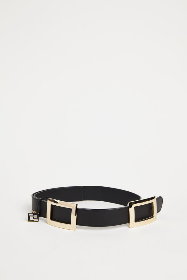 LEATHER BELT WITH DOUBLE BUCKLE AND CG CHARM