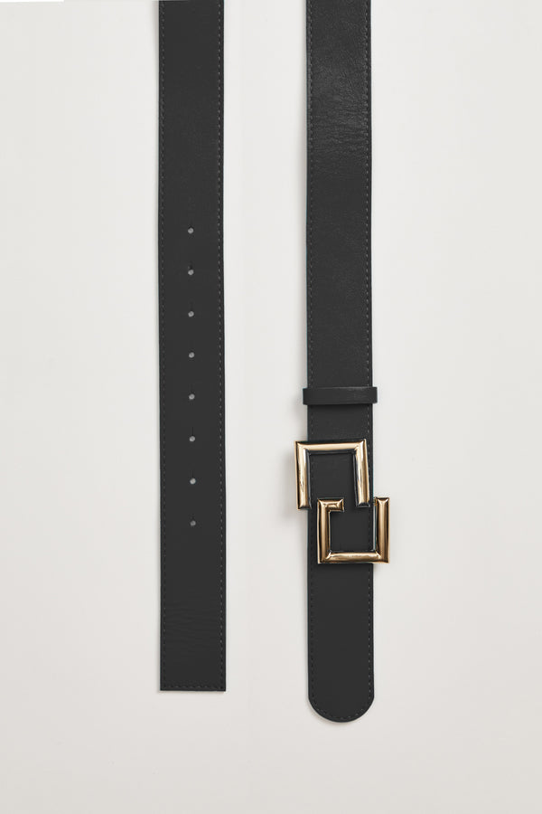 LEATHER BELT WITH GOLD CG BUCKLE 