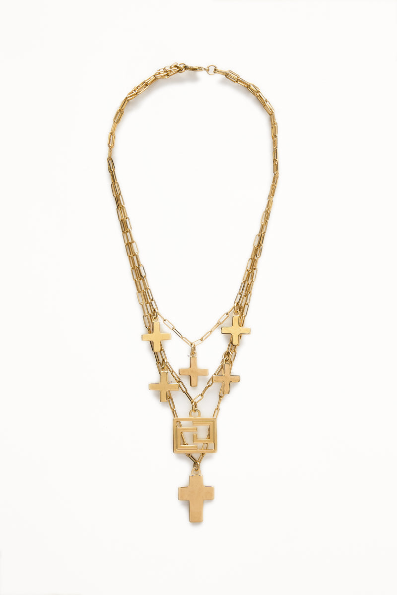 3-CHAIN NECKLACE WITH CROSS CHARMS