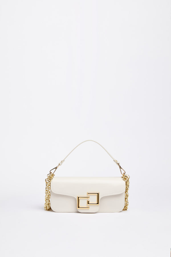 LEATHER BAGUETTE BAG WITH DETACHABLE HANDLE AND CHAIN, AND GOLD CG LOGO