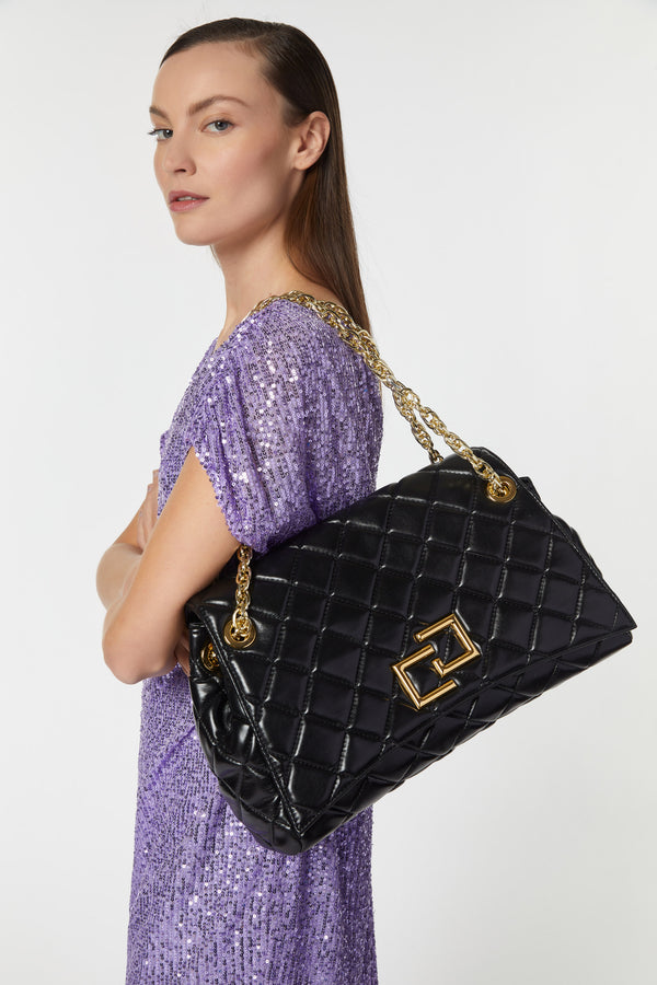 FAUX-LEATHER CONTOURED BAG WITH STITCHED DETAIL AND GOLD CG LOGO