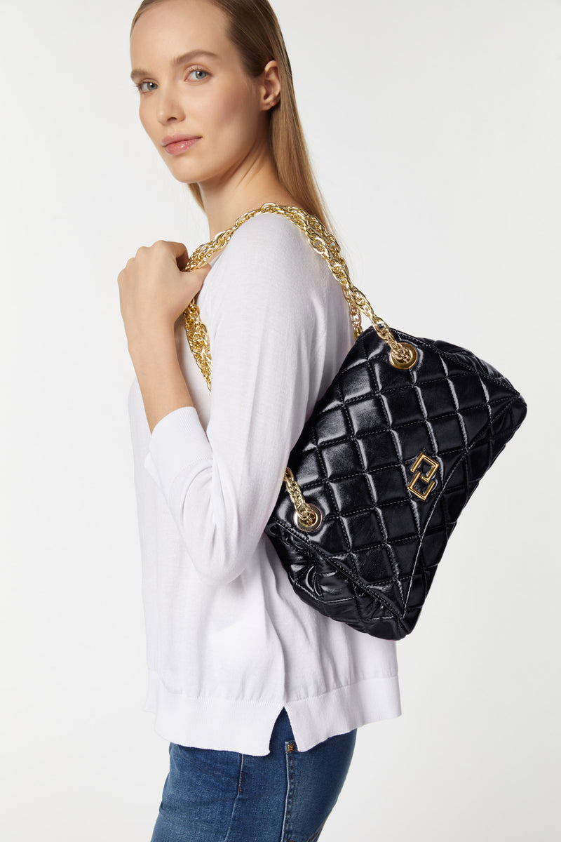 FAUX-LEATHER CONTOURED SMALL BAG WITH STITCHED DETAIL AND GOLD CG LOGO