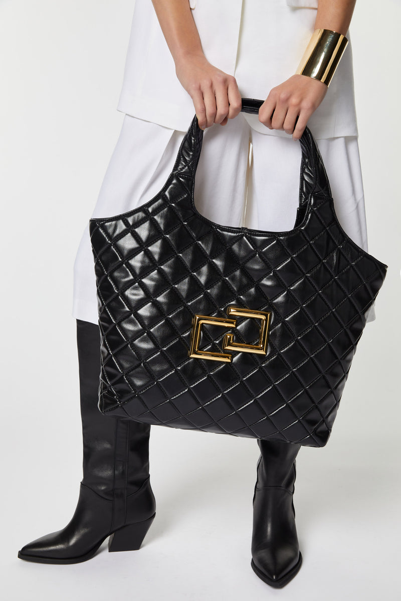 FAUX-LEATHER MAXI TOTE WITH GOLD CG LOGO