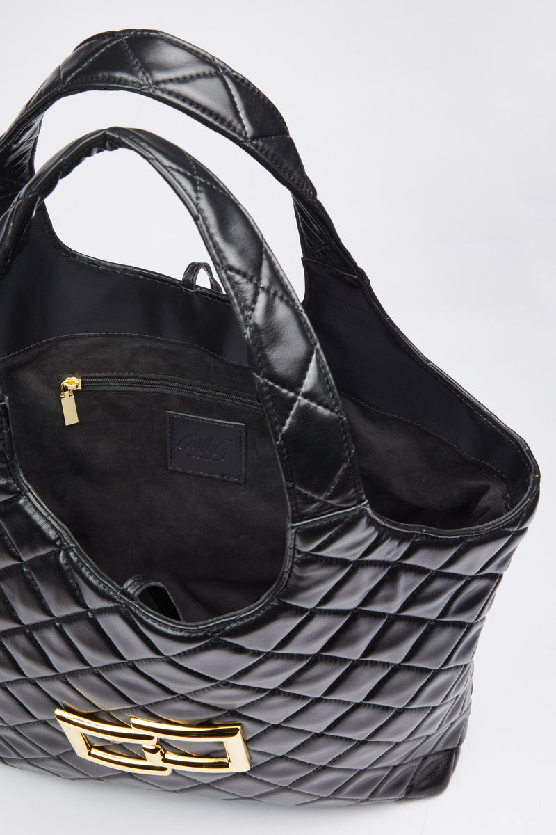 FAUX-LEATHER MAXI TOTE WITH GOLD CG LOGO