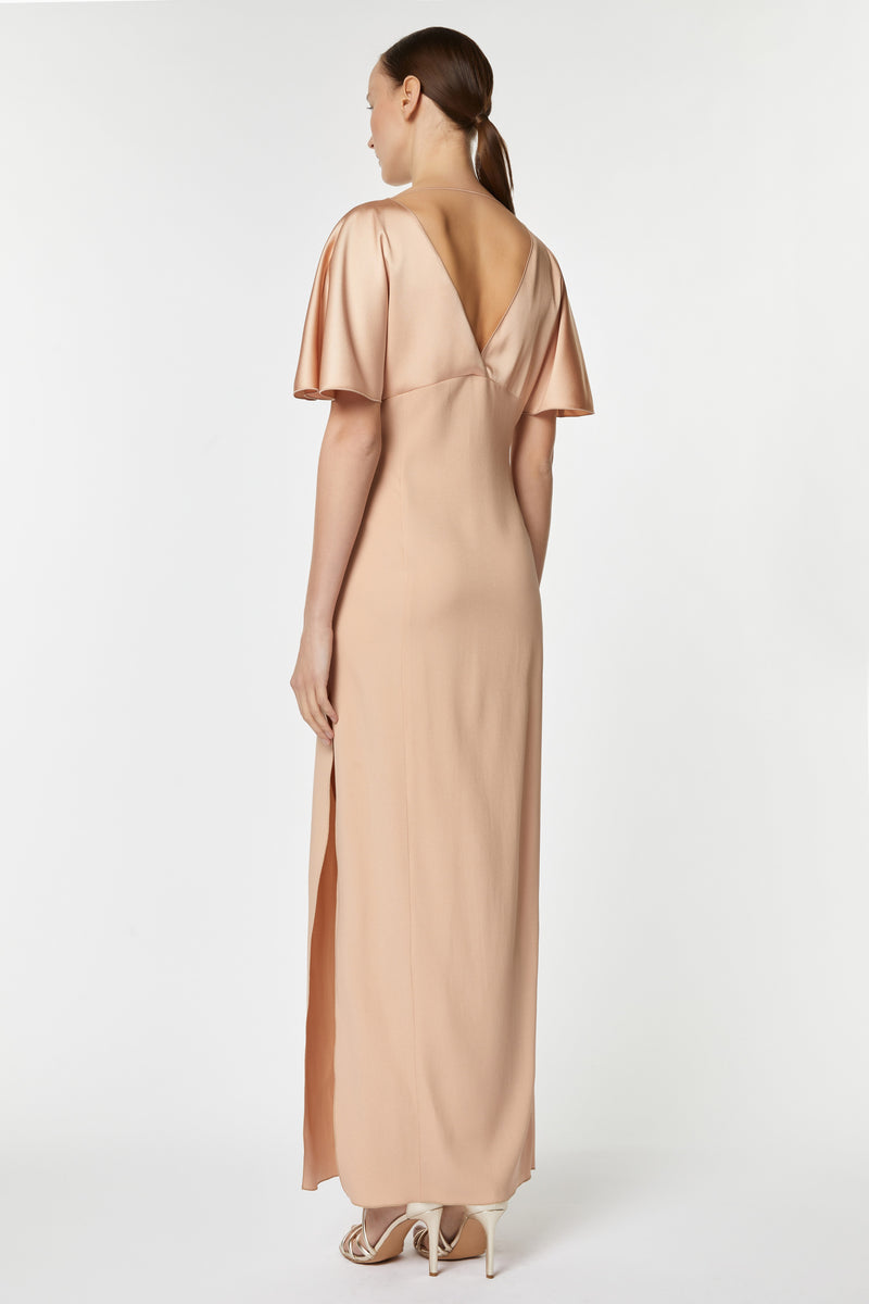 LONG KIMONO DRESS IN STRETCHY VISCOSE CREPE AND ENVERS SATIN