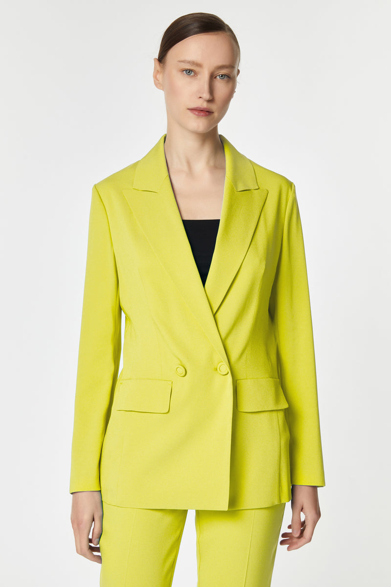 DOUBLE-BREASTED BLAZER IN STRETCHY VISCOSE CREPE WITH FABRIC-COATED BUTTONS