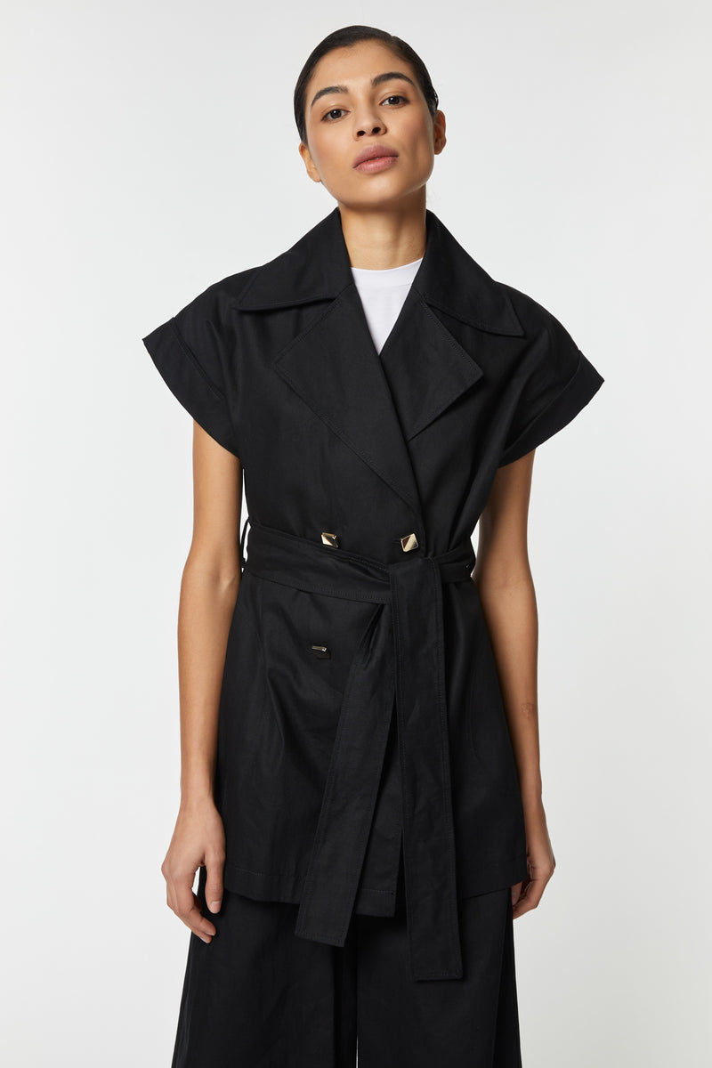 SHORT-SLEEVED DOUBLE-BREASTED TRENCH COAT IN COTTON GABERDINE