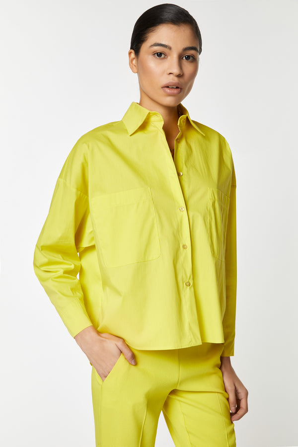 SHIRT IN STRETCHY POPLIN WITH DOUBLE FRONT POCKETS AND MOCK CUFFS