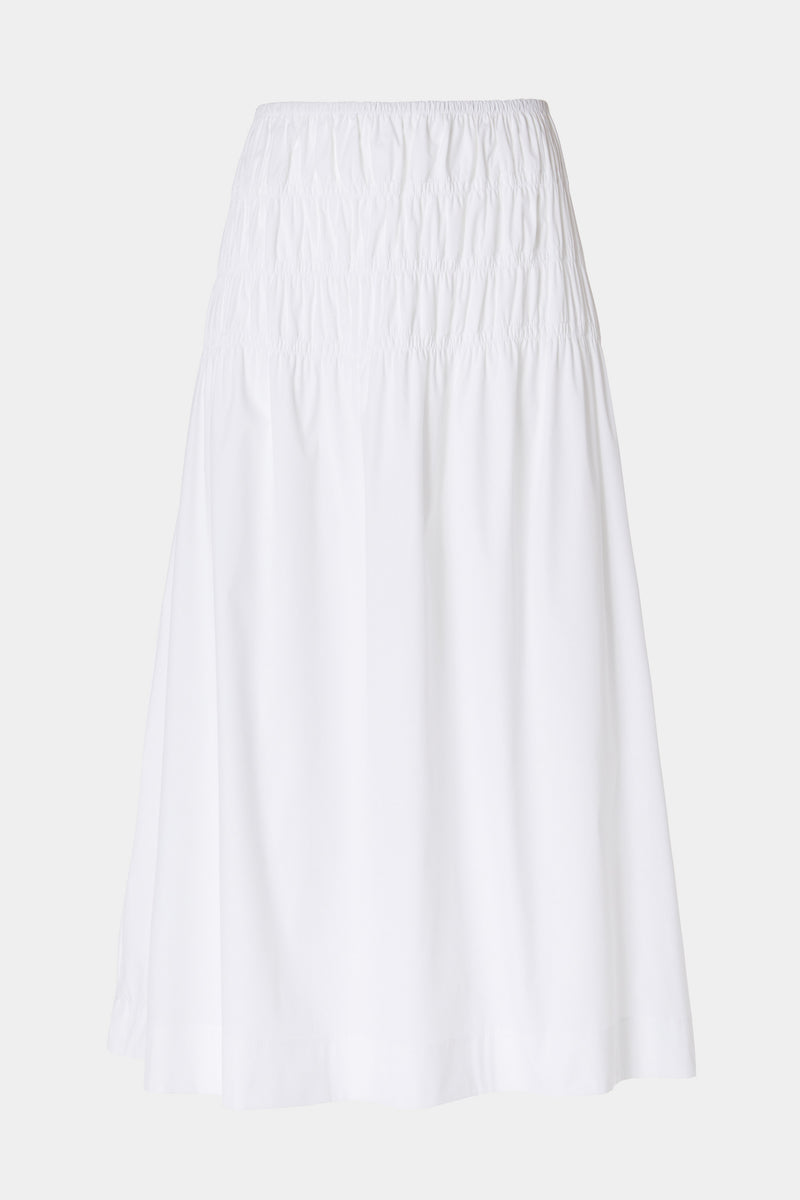 FLARED SKIRT IN STRETCHY POPLIN WITH RUCHING DETAIL