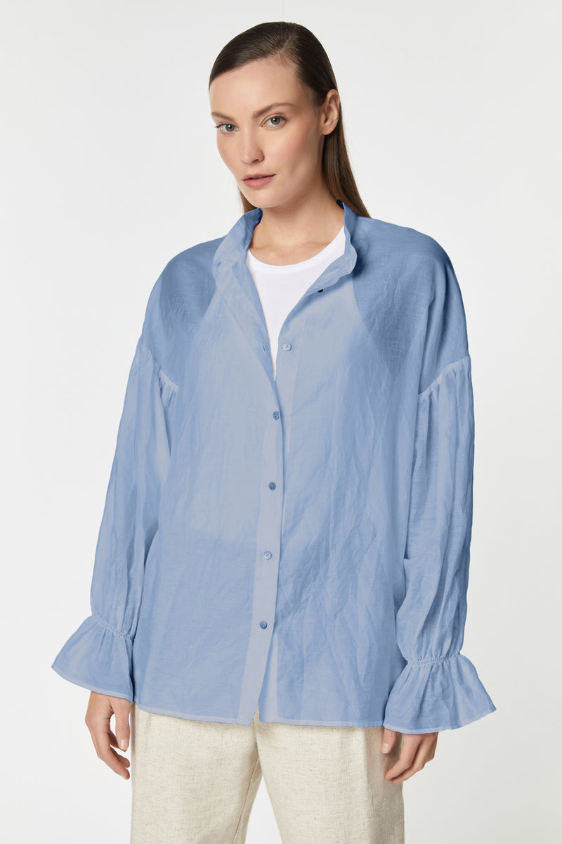 OVERSIZE SHIRT IN SILK/COTTON MUSLIN WITH FRILLY SLEEVES