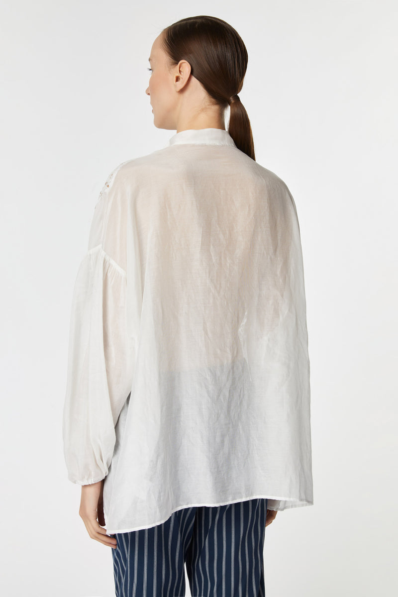 OVERSIZE SHIRT IN SILK/COTTON MUSLIN WITH LACE DETAILS