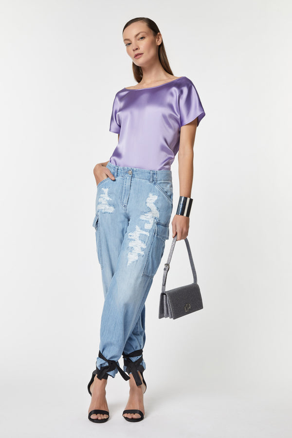 LOOSE T-SHIRT IN STRETCHY SATIN WITH REVERSIBLE NECK