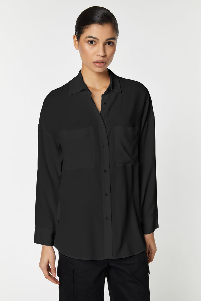 LOOSE BLOUSE IN CRÊPE DE CHINE WITH PATCH POCKETS AND SIDE SPLITS
