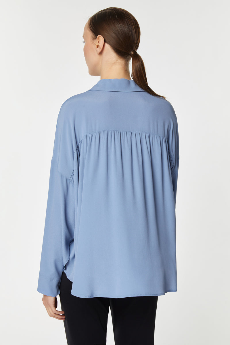 V-NECK COLLARED SHIRT IN CRÊPE DE CHINE WITH PATCH POCKETS