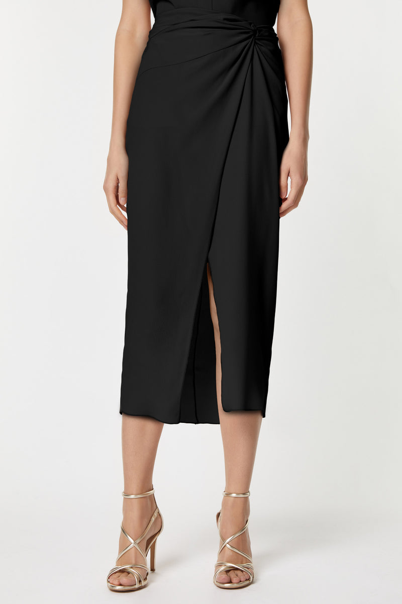 WRAP MIDI SKIRT IN CRÊPE DE CHINE WITH CENTRAL KNOT