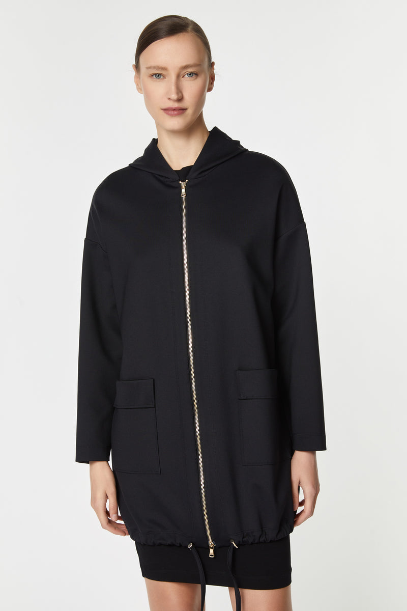 HOODED PARKA IN STRETCHY TECHNICAL JERSEY WITH DRAWSTRING HEM