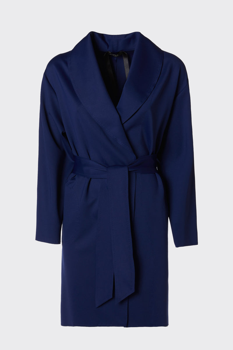 ROBE-STYLE OVERCOAT IN STRETCHY TECHNICAL JERSEY WITH SHAWL NECK AND SASH