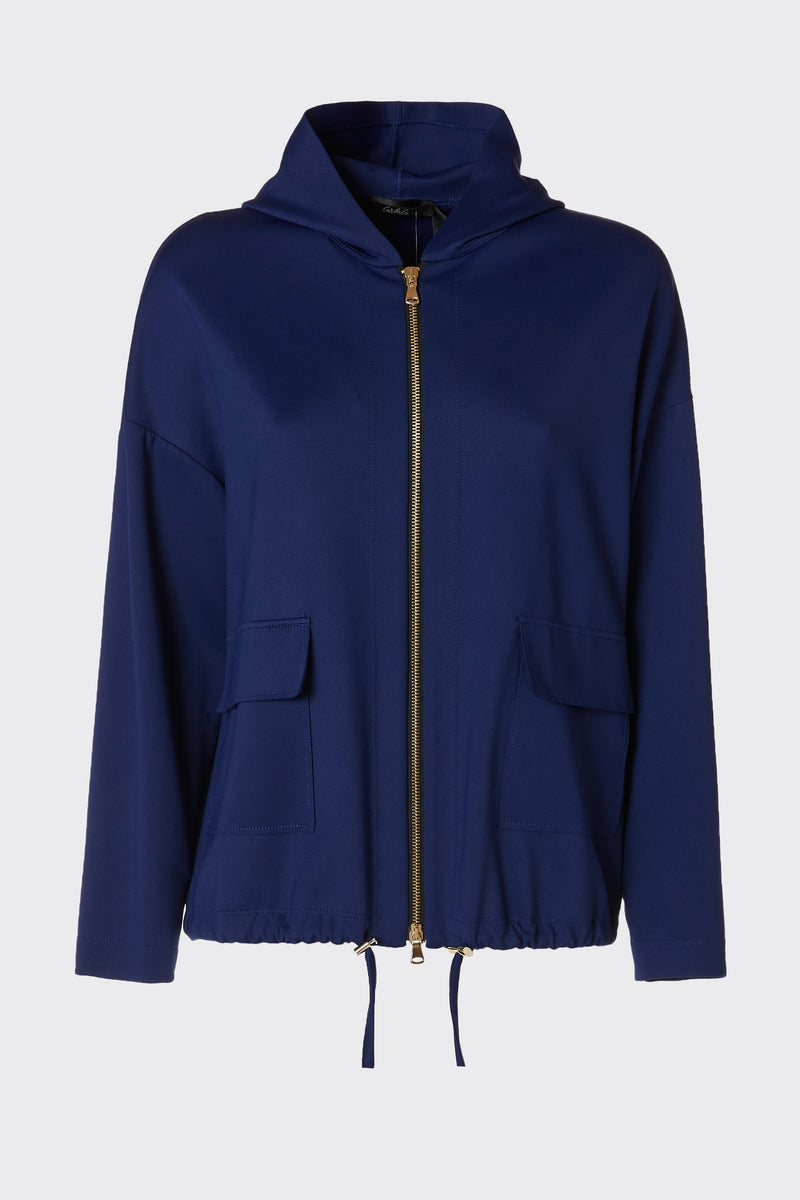 ZIPPERED HOODED JACKET IN STRETCHY TECHNICAL JERSEY