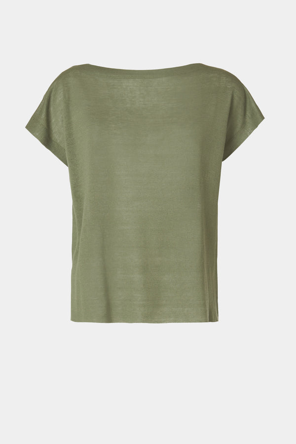 CREW NECK CROPPED TOP IN LINEN/VISCOSE JERSEY 