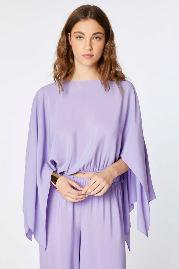 BLOUSE IN CRÊPE DE CHINE WITH LONG DRAPED SLEEVES