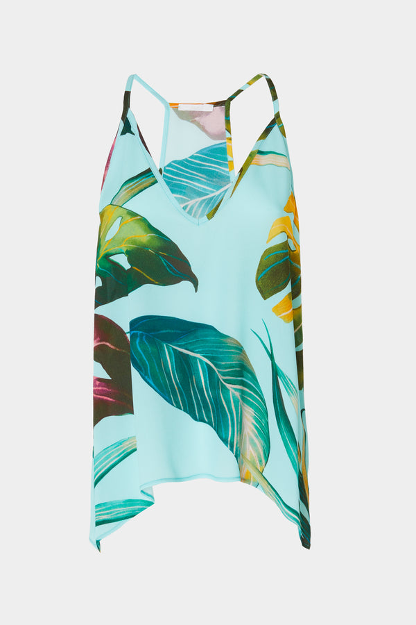 TOP IN TROPICAL-PRINT VISCOSE WITH V NECK AND THIN SHOULDER STRAPS