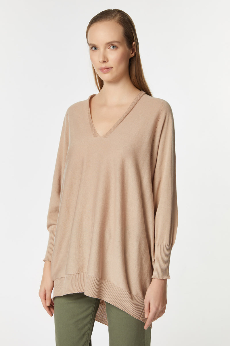 OVERSIZE V-NECK COTTON TOP WITH OPENWORK AT THE BACK