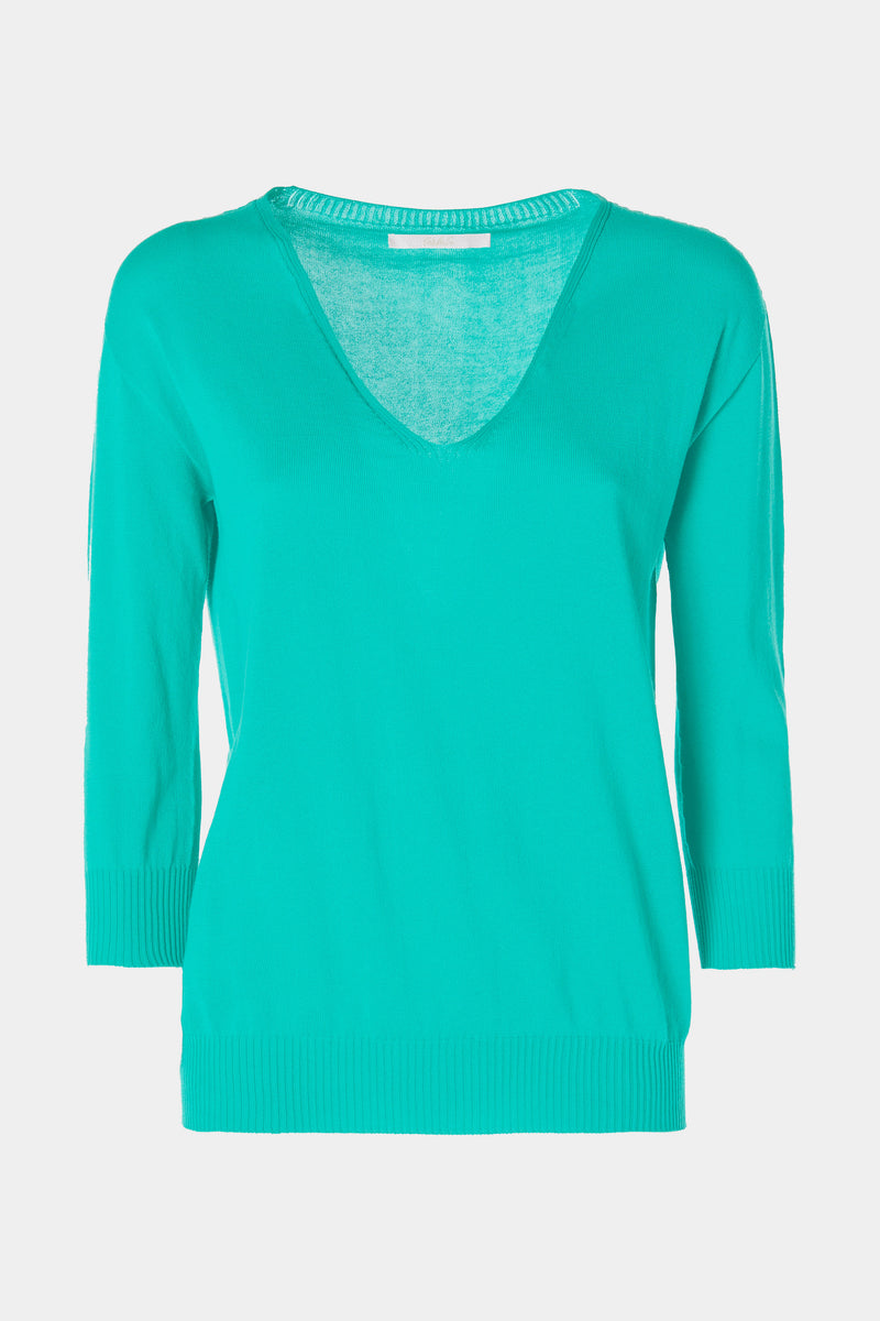 SEMI-FITTED V-NECK COTTON TOP WITH Ÿ SLEEVES