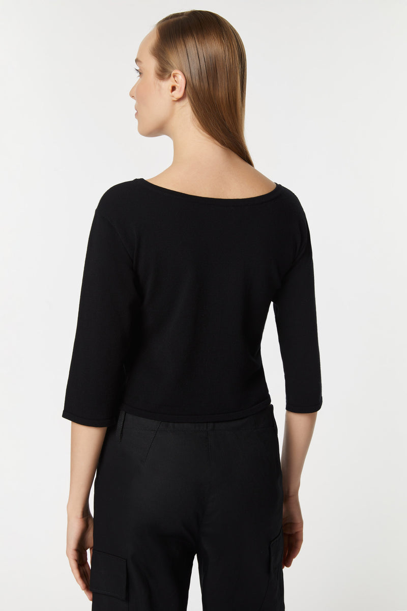 FITTED TOP IN STRETCHY VISCOSE WITH OPENWORK ON THE FRONT