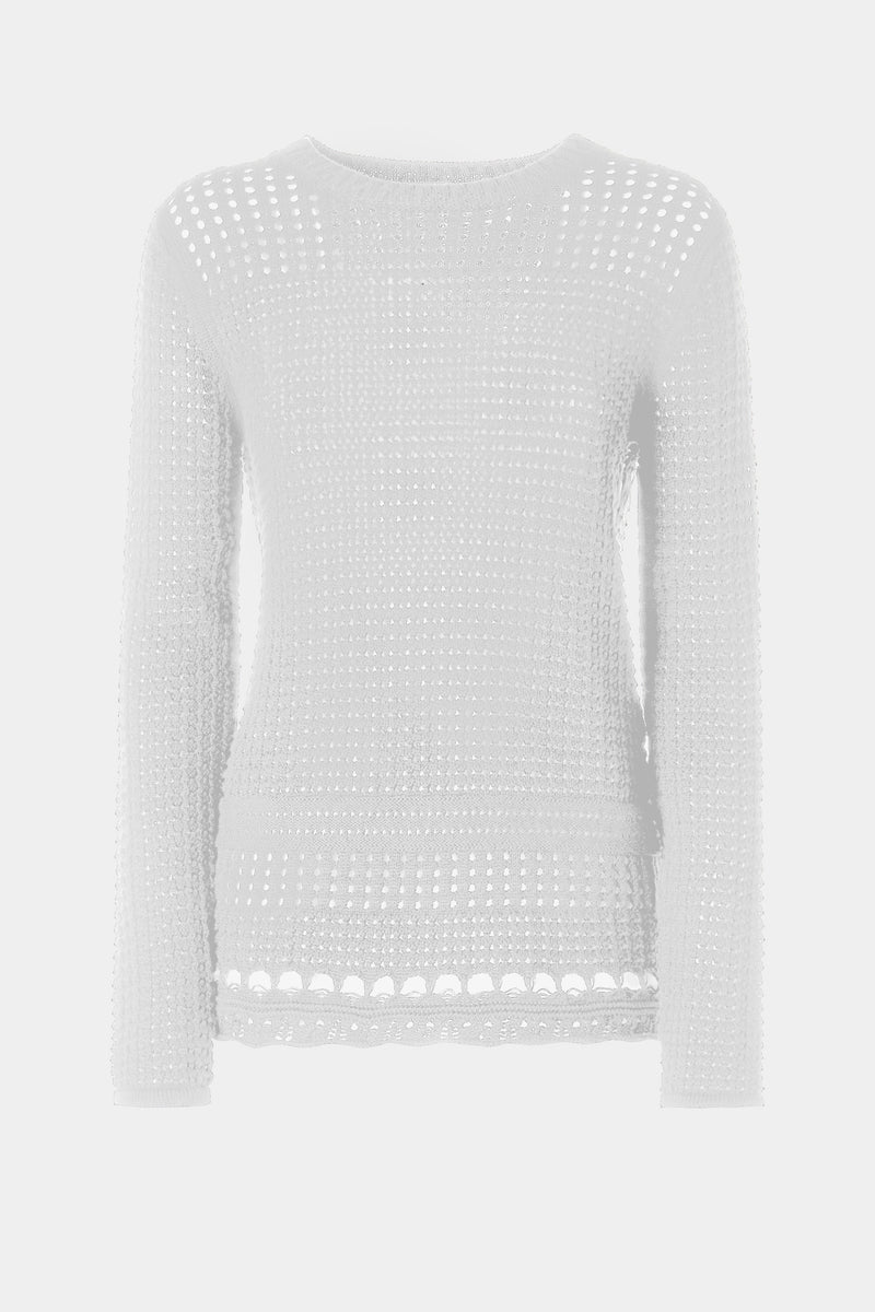 ROUND-NECK TOP IN COTTON BLEND WITH ALL-OVER OPENWORK