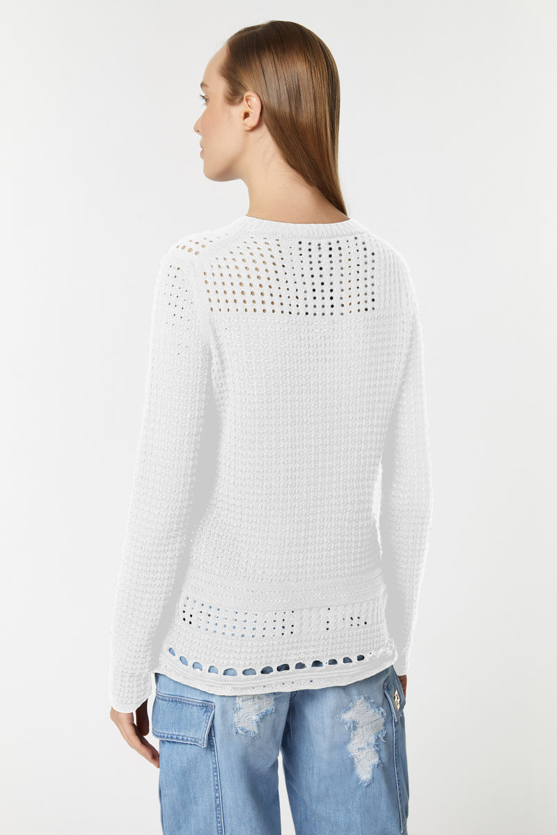ROUND-NECK TOP IN COTTON BLEND WITH ALL-OVER OPENWORK