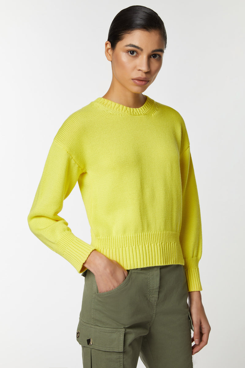 ROUND-NECK TOP IN COTTON BLEND WITH DOUBLE RIBBING AT THE HEMS