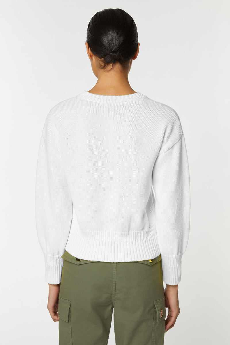 ROUND-NECK TOP IN COTTON BLEND WITH DOUBLE RIBBING AT THE HEMS