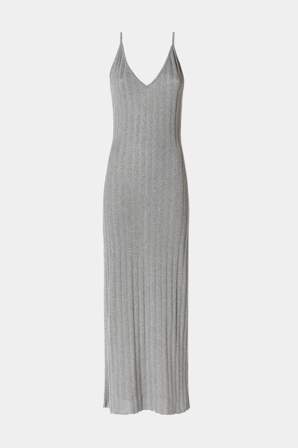 LONG SLIP DRESS IN METALLIC VISCOSE WITH RIBBED FINISH