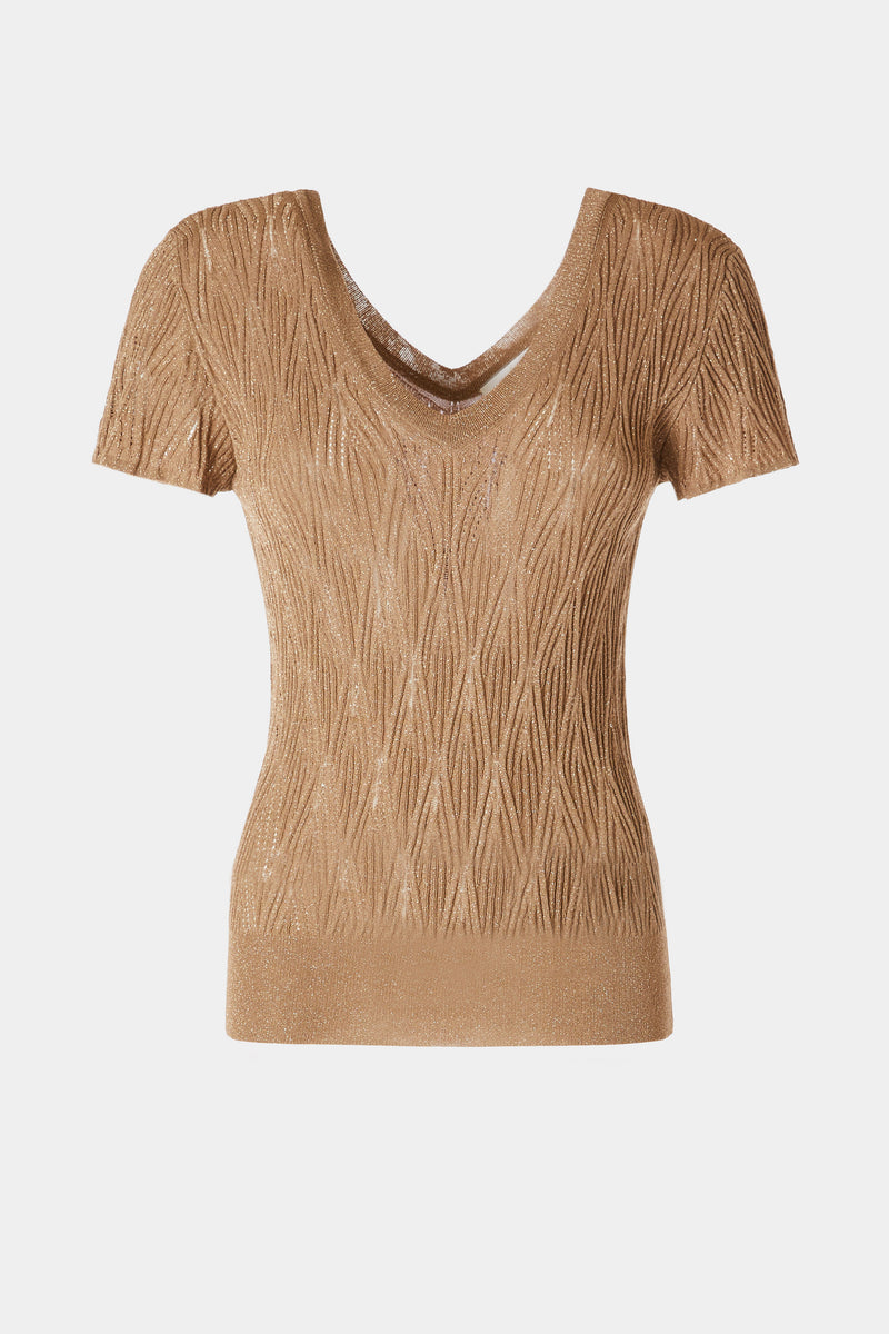 TOP IN METALLIC VISCOSE WITH OPENWORK FINISH AND FRILLED SLEEVES