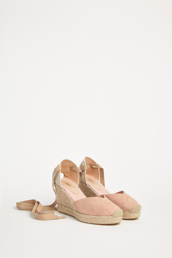 SUEDE ESPADRILLES WITH WEDGE HEELS AND ANKLE STRAPS