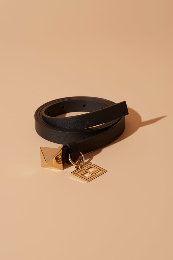 LEATHER BELT WITH STUD BUCKLE
