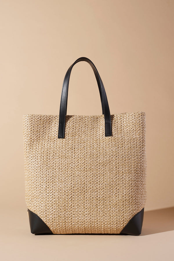RAFFIA BAG WITH LEATHER DETAILS