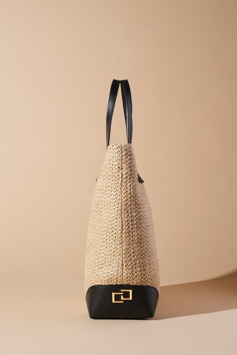 RAFFIA BAG WITH LEATHER DETAILS