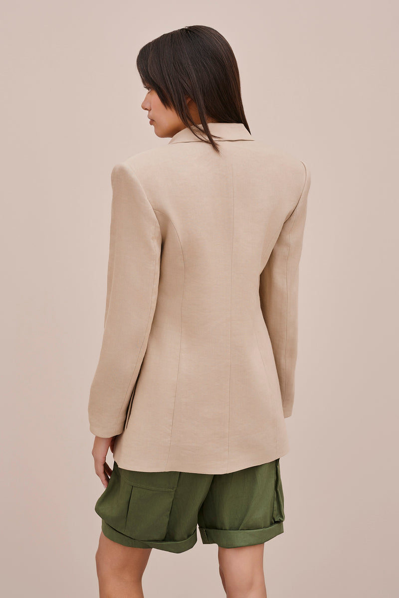 TAILORED LINEN JACKET WITH SHOULDER PADS 