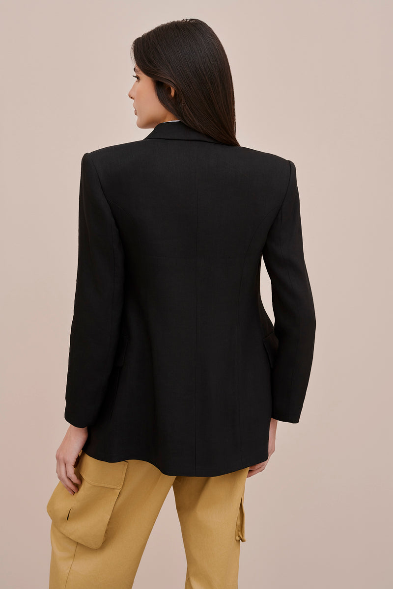 TAILORED LINEN JACKET WITH SHOULDER PADS 