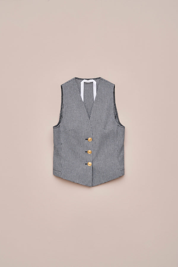 HOUNDSTOOTH VEST WITH SATIN GOLD BUTTONS