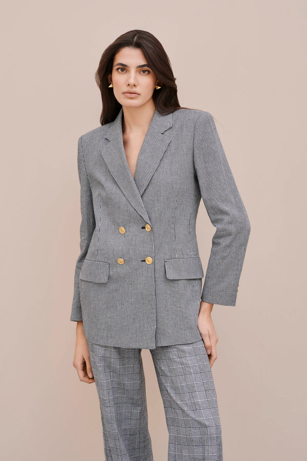 DOUBLE-BREASTED HOUNDSTOOTH BLAZER