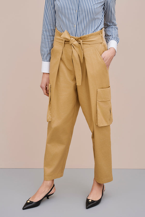 CARGO PANTS IN COTTON GABERDINE WITH BELT LOOPS and BELTÂ 
