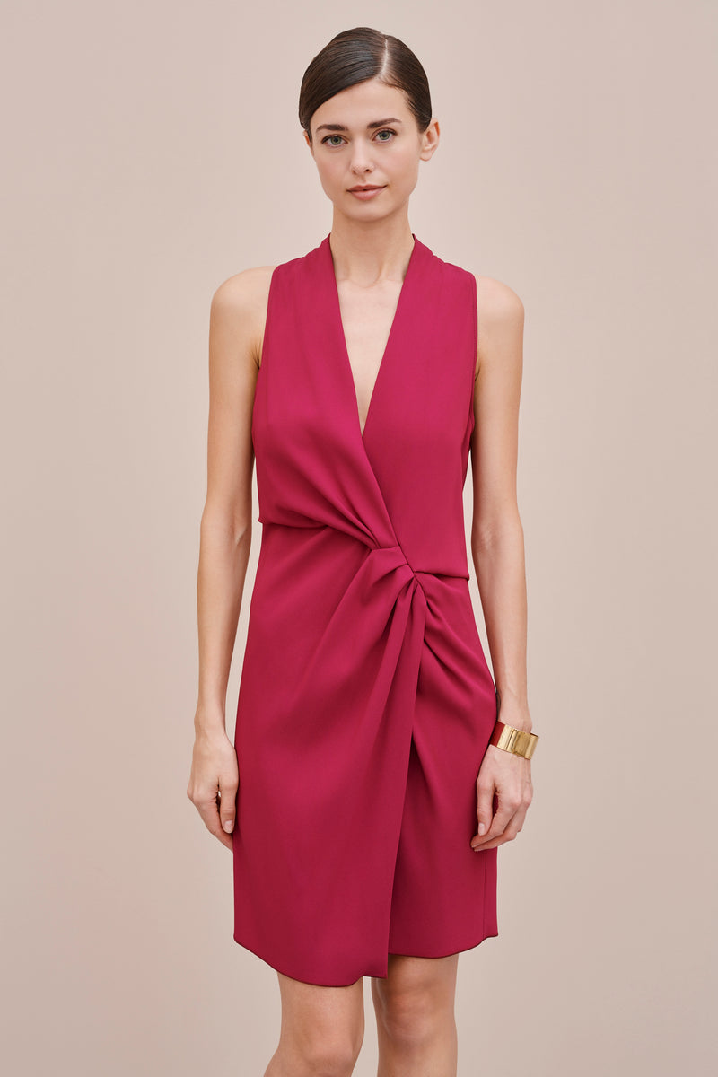 VISCOSE CREPE DRESS WITH KNOT AND SLIT 