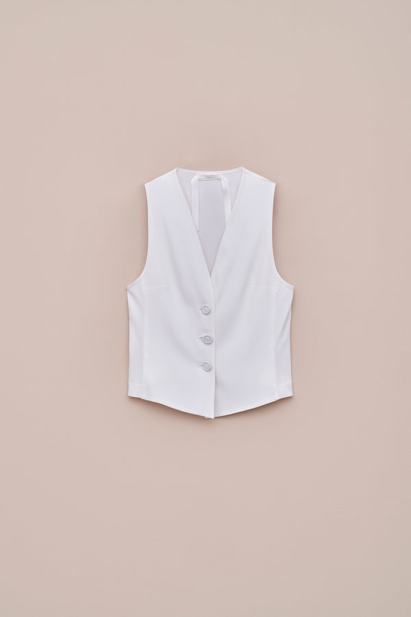 SINGLE-BREASTED VEST IN VISCOSE CREPE WITH FABRIC-COVERED BUTTONS 