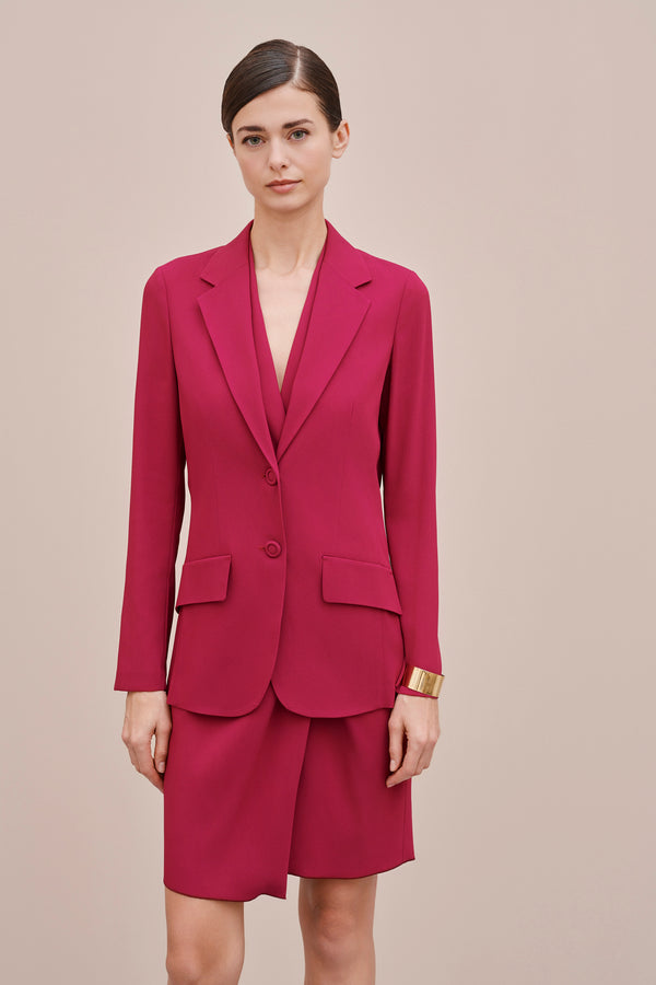 SINGLE-BREASTED BLAZER IN VISCOSE CREPE WITH FABRIC-COVERED BUTTONS 