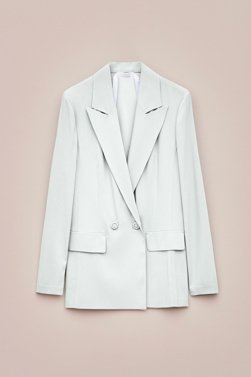 DOUBLE-BREASTED BLAZER IN VISCOSE CREPE WITH FABRIC-COVERED BUTTONS