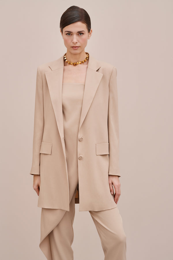 LONG BLAZER IN VISCOSE CREPE WITH SEWN-ON POCKET FLAPS