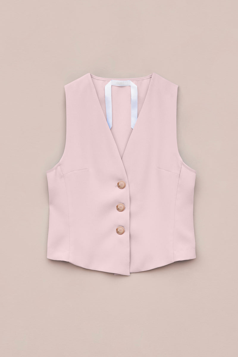 CREPE SATIN VEST WITH FAUX HORN BUTTONS