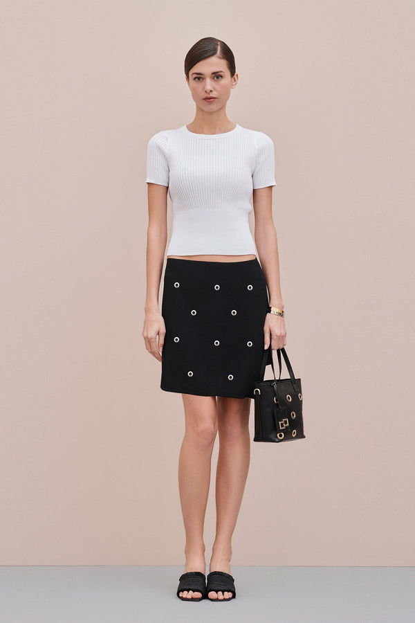 SHORT SKIRT WITH GOLD EYELETS